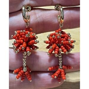 En Route Symboite Starburst Earrings Red Gold Dangle Hoop